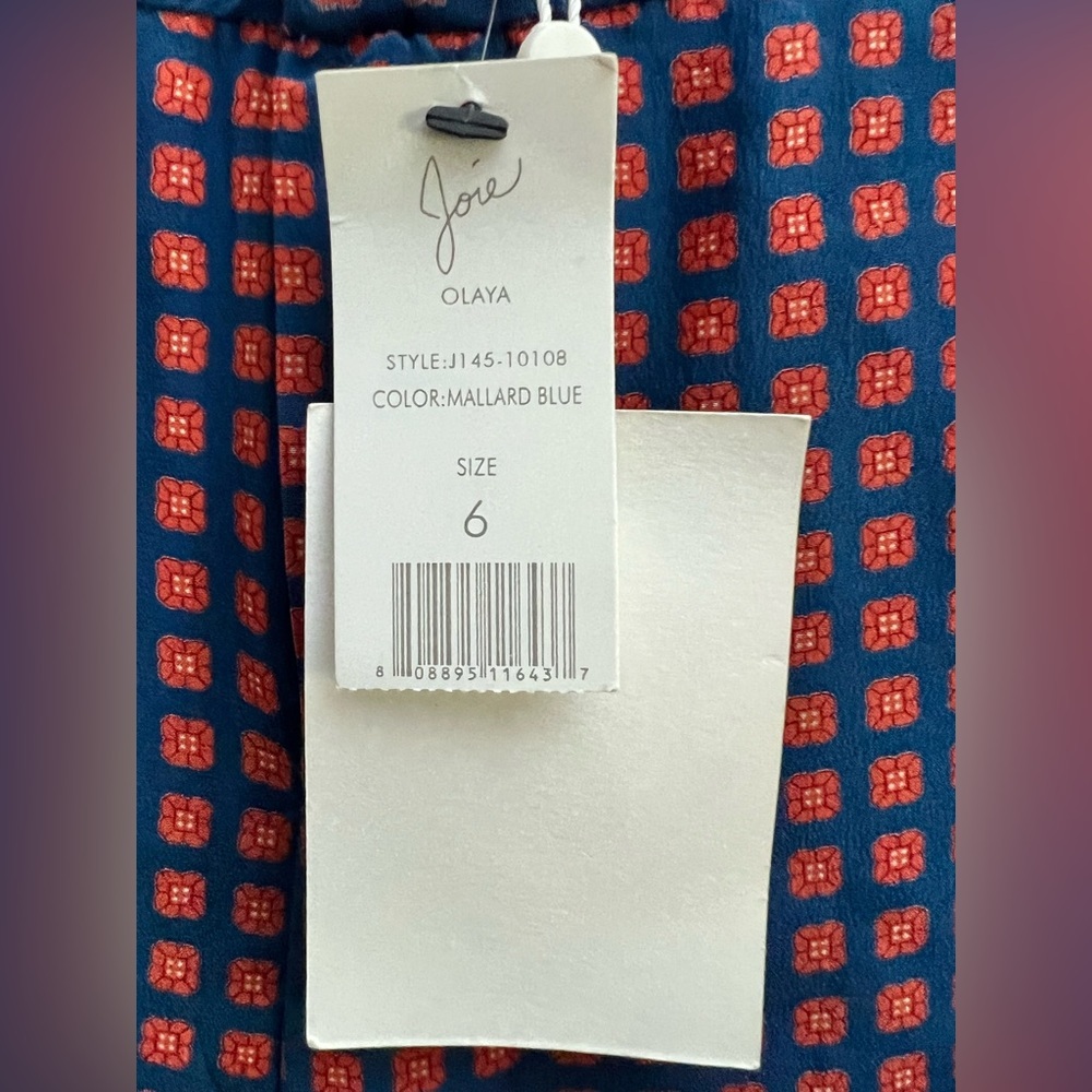 NWT Joie Olaya 100% Silk Printed Trousers Pants Mallard Blue Size 6 - Picture 12 of 12